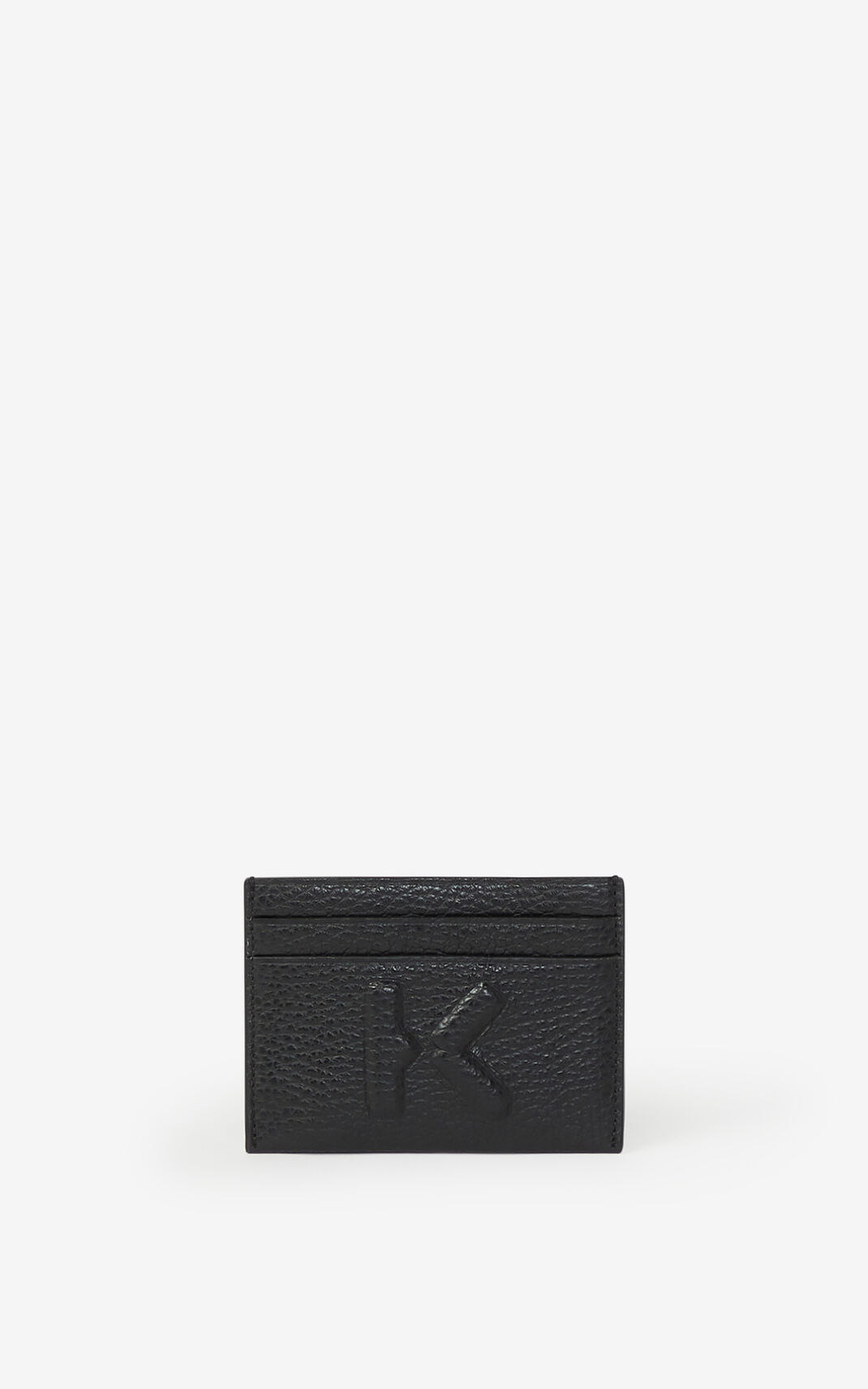 Kenzo Imprint grained leather cardholder Wallet Black For Mens 5792UWGER
